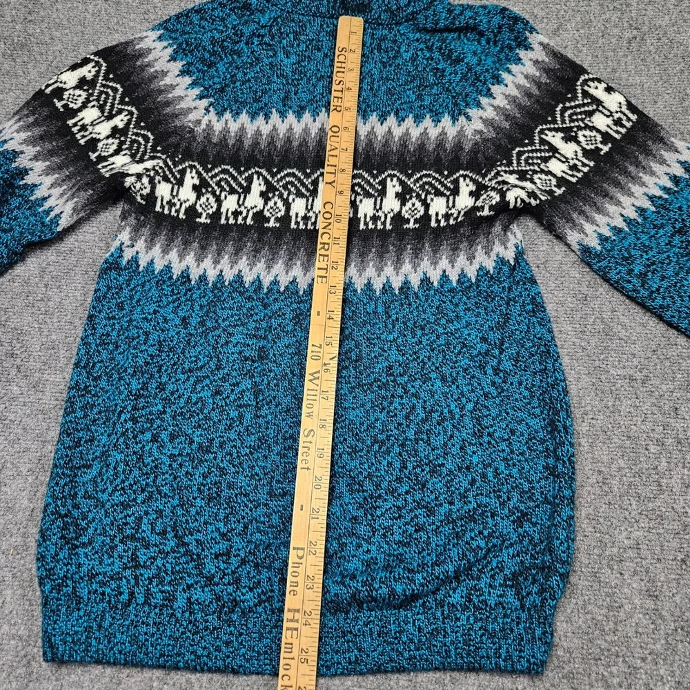 Vintage Llama Knit Half‎ Zip Sweater Medium Blue Black Marled Pattern Pullover